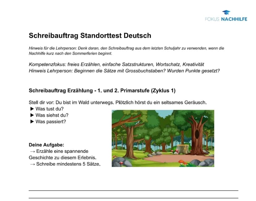 Schreibauftrag Deutsch 1./2. Klasse